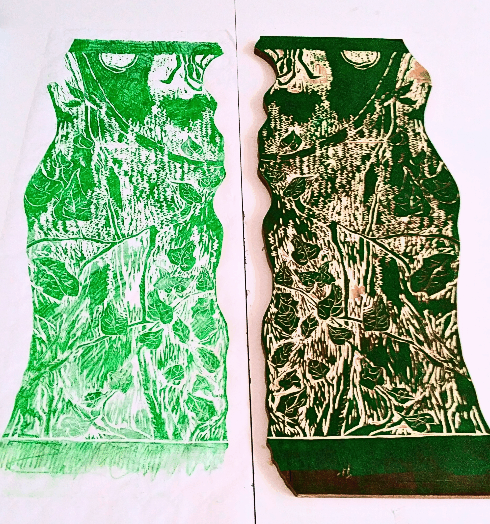 Engraving depicting the undulating movements of water, created by Hélène Déry, aka Hédé.